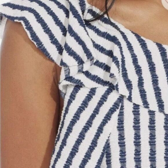 Eva Franco Keely Striped Bow Back Ruffle Top Navy Blue & White Stripe Size XS - Picture 3 of 8